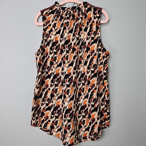 Bobeau Animal Print Keyhole Blouse Sleeveless Boho Lace Detail Top SMALL NWOT - Picture 3 of 7